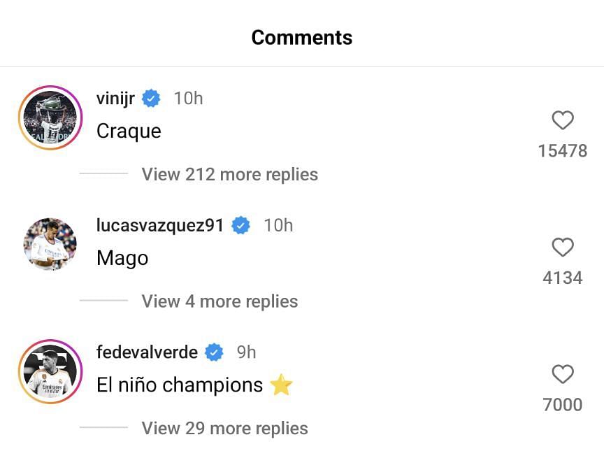 Reactions to Rodrygo's Instagram post.